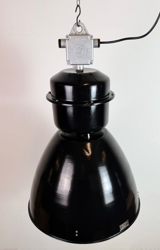 Image 1 of Large Black Industrial Factory Pendant Lamp from Elektrosvit, 1960s