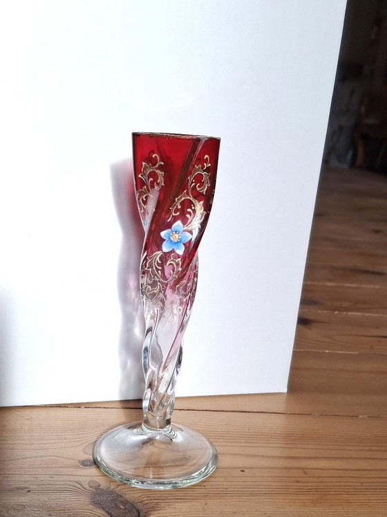 Murano tre fuocchi glass soliflore Vase, hand-painted, 16 cm high, Red (photo 2 of 10)