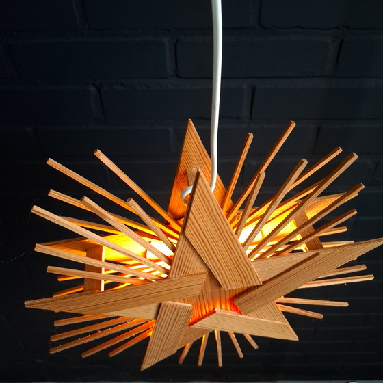 Image 1 of Stella di Natale vintage in legno, stella dell'Avvento con luci