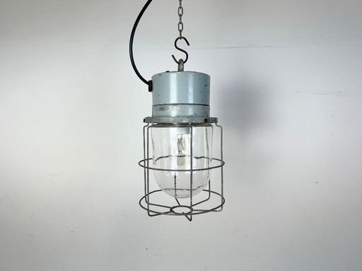 Industrial Aluminium Cage Light with Clear Glass from Elektrosvit, 1970s