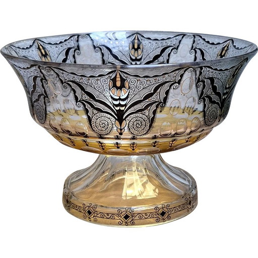 Cuenco vintage de cristal con pie de Adolf Beckert, 1915
