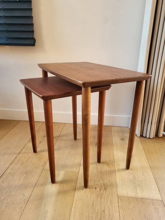 Image 1 of Set of Scandinavian style side tables, wood, probably 1970s