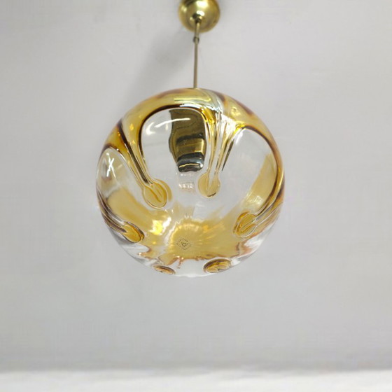 Image 1 of Lampada a sospensione italiana in vetro di Murano anni '60 in ottone con vetro di Murano colorato