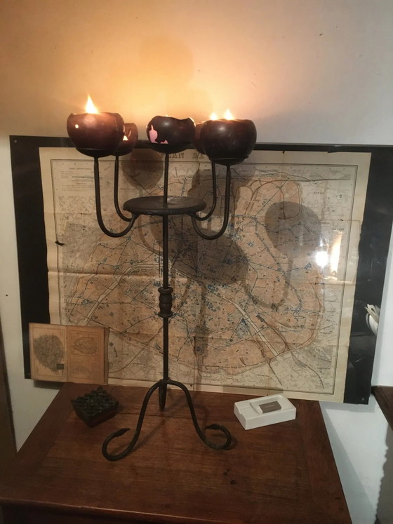 Candelabro 5 candele in ferro battuto – Portacandele, Vintage (photo 11 of 12)
