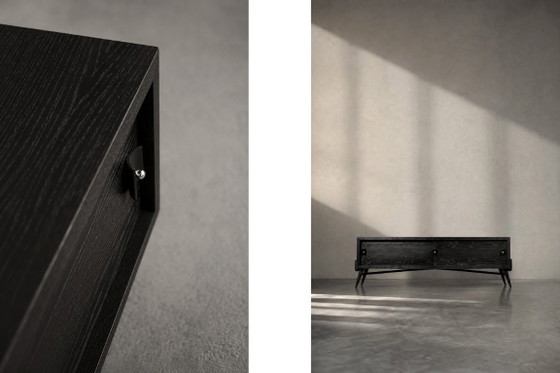 Image 1 of Vintage Mid-Century Modern Scandinavian Dark Oak Sideboard with Wooden & Metal Handles, 1960s