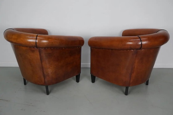 Image 1 of Vintage Nederlandse cognackleurige leren clubfauteuils, set van 2
