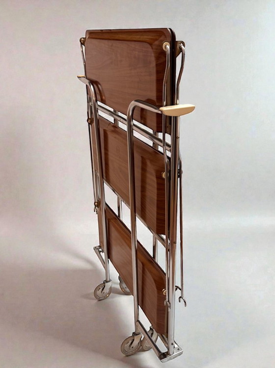 Image 1 of Raro carrello bar pieghevole a 3 livelli Bremshey Gerlinol Dinett – Germania anni '70