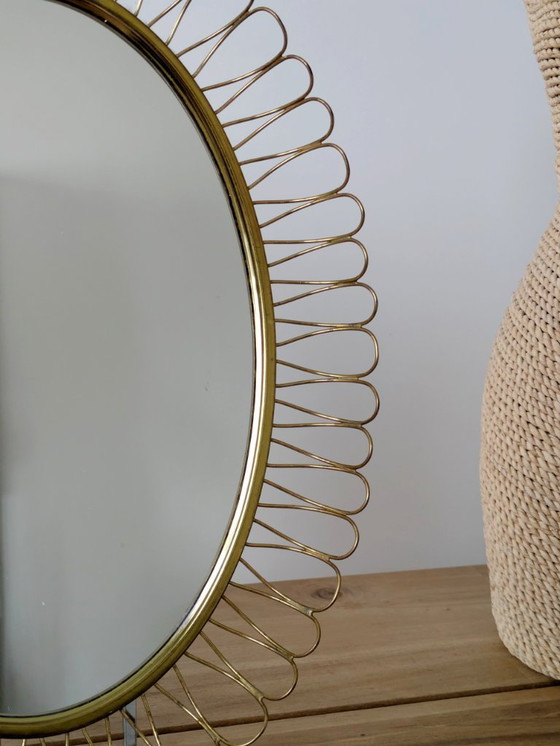 Image 1 of Midcentury Brass Oval Mirror in the Style of Josef Frank