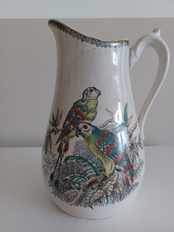 Image 1 of Vintage ceramic jug with hand-painted bird decoration - Southern European