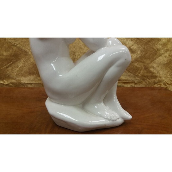 Image 1 of Vintage ceramic sculpture of a seated nude woman by Art Deco, Czechoslovakia 1940