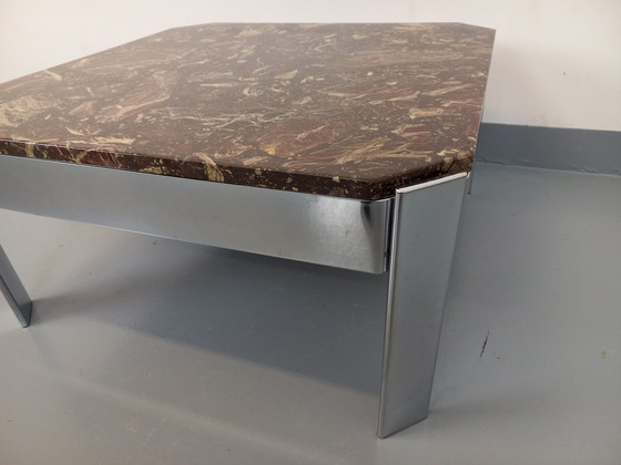 Image 1 of Vintage Square Coffee Table in Marble and Chromed Metal from the 70s