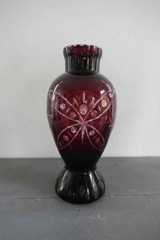 Antique Ruby Red Bohemian Vase Crystal