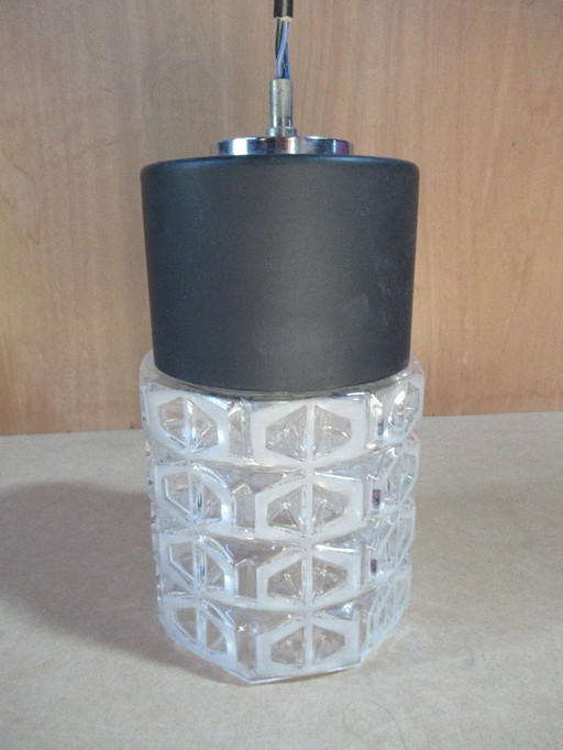 SUSPENSION LAMP design RAAK Amsterdam - NETHERLANDS 1970's GLOBE Octagonal in MOLDED GLASS - height 22,5cm