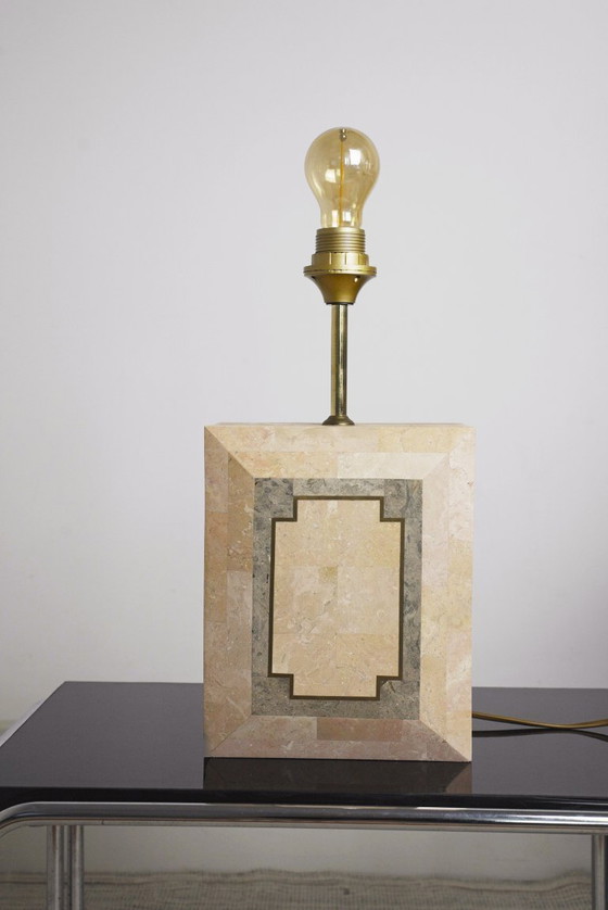 Image 1 of Vintage Marble Table Lamp Italian Art Deco Stone Lamp Geometric Marble Lighting Mid Century Modern Accent Lamp