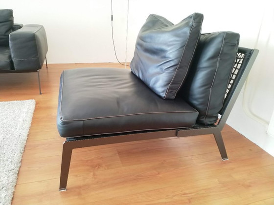 Flexform Lifesteel black leather 2-seater sofa and armchair, 2 seaters, Metal, Modern (photo 12 of 12)