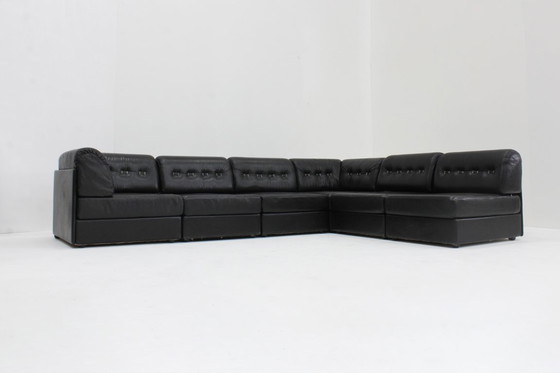 Image 1 of Divano angolare modulare vintage in pelle nera anni '70