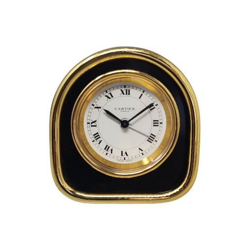 1980s Cartier Art Deco Style Alarm Clock 24K Gold Plated. Made in Swiss