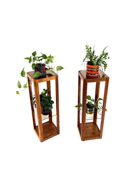 Supporto per piante vintage in teak e vetro fumé, Uldum Møbelfabrik anni '60 – Porta piante, Glass, Wood (photo 5 of 11)