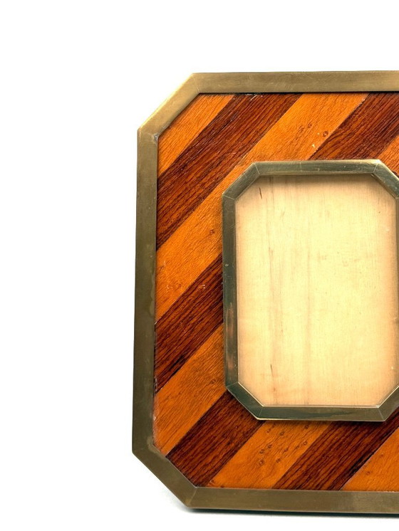 Image 1 of Marco de fotos moderno de mediados de siglo en latón y madera – Al estilo de Gabriella Crespi, Italia, década de 1970