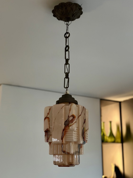 Image 1 of Lampada a sospensione Art Déco – Vetro marmorizzato scultoreo, anni '30-'40