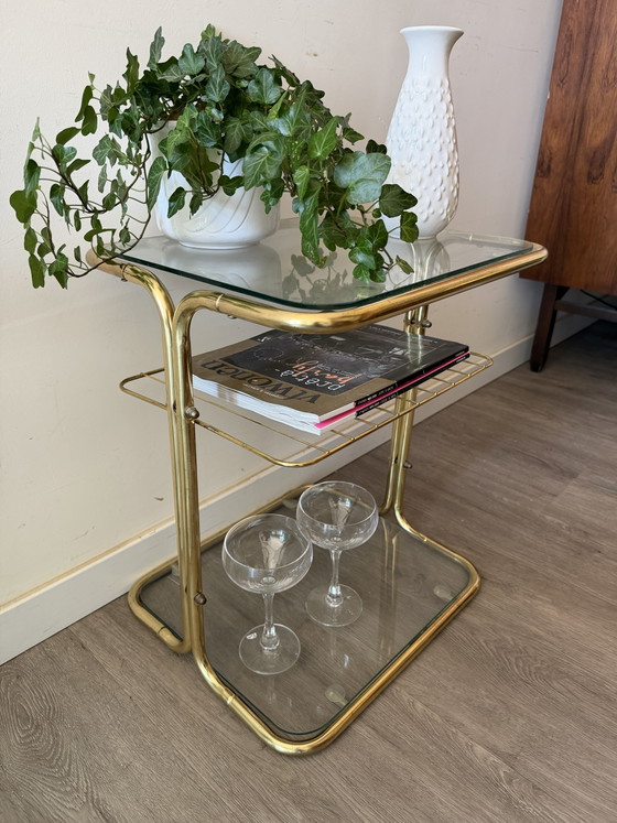 Image 1 of Hollywood Regency bijzettafeltje messing en glad