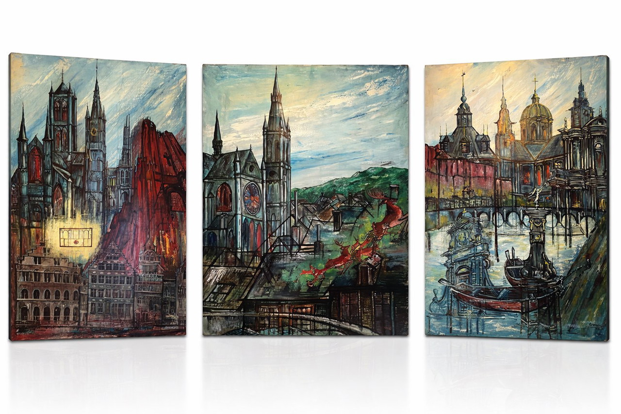 Monumental Mid-Century Architectural Cityscape — Original Painting (1961)