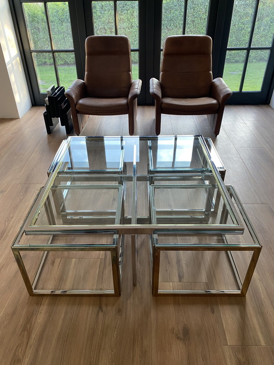 Image 1 of Tavolino con tavolini laterali Romeo Rega cromato