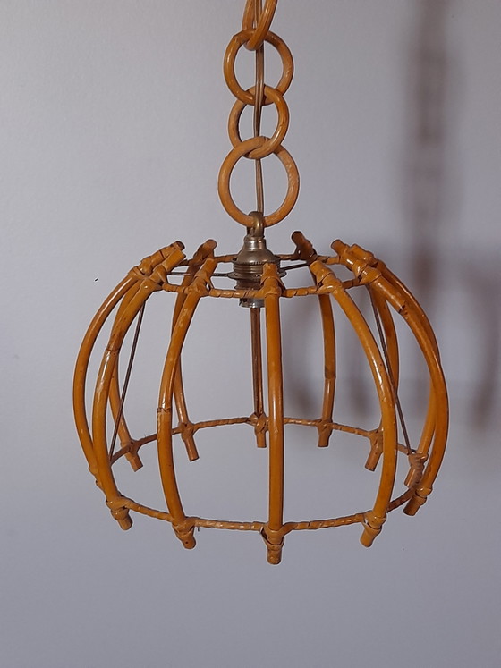 Image 1 of Rattan-Pendelleuchte im Stil von Louis Sognot, 1960