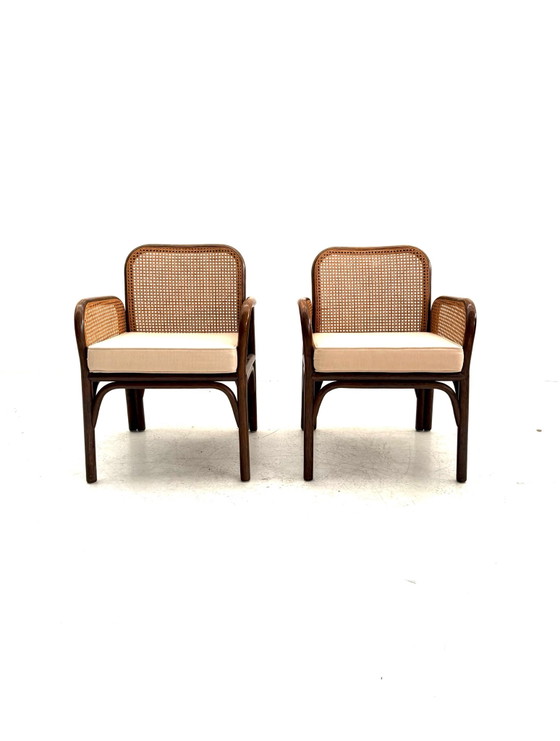 Set di 2 poltrone vintage in manou e tessitura, anni '60, Legno, Vimini, Marrone (foto 2 di 8)