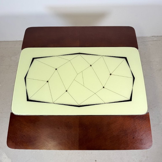 Mid-Century Adjustable Crank Table / Dining table & Coffee Table – 1950s – Wood, Brass (photo 9 of 13)