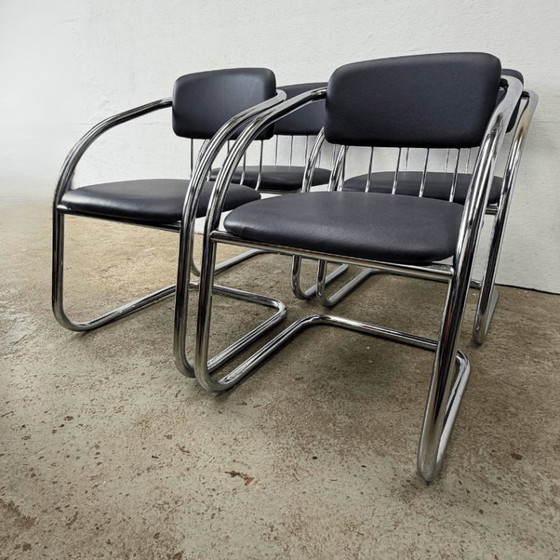 Image 1 of 4x vintage buisframe sledestoel - Italiaans design, chroom
