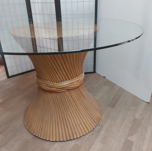 Wheat leaf = bundled rattan round table - McGuire