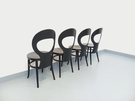 Image 1 of Set van 4 vintage Baumann Mouette stoelen in zwart hout uit de jaren 70.