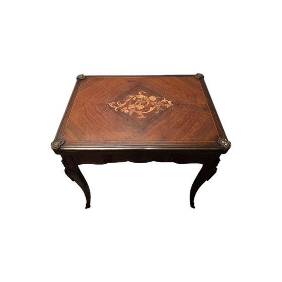Image 1 of Table de jeu française de style Louis XV avec marqueterie, années 1960