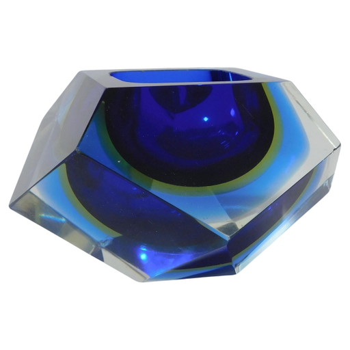 Blue Crystal Ashtray Fontana Arte Style, Italy 1970