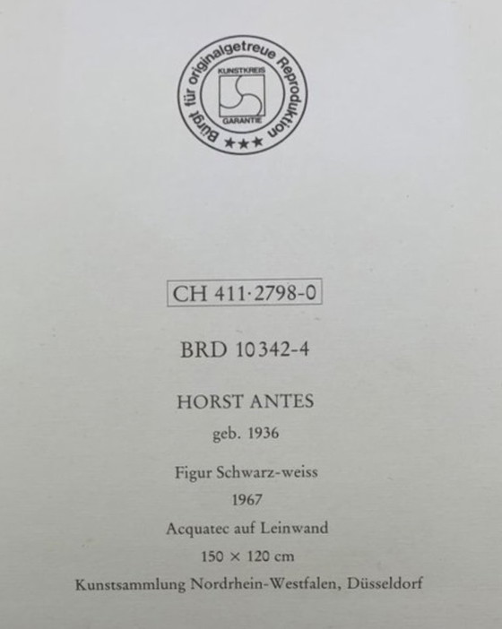 Image 1 of Horst Antes: "Figure Black and White 1967". Rara stampa artistica su carta robusta con texture telata. In ottime condi