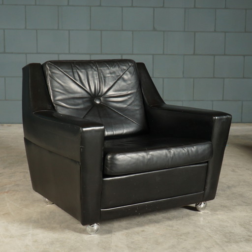 Vintage Leather Armchair - Black - 1970s
