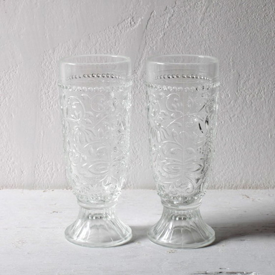 Set di 2 eleganti bicchieri in vetro pressato Cibulak di Pavel Panek / 1977 – Bicchieri e caraffe, Glass (photo 7 of 11)
