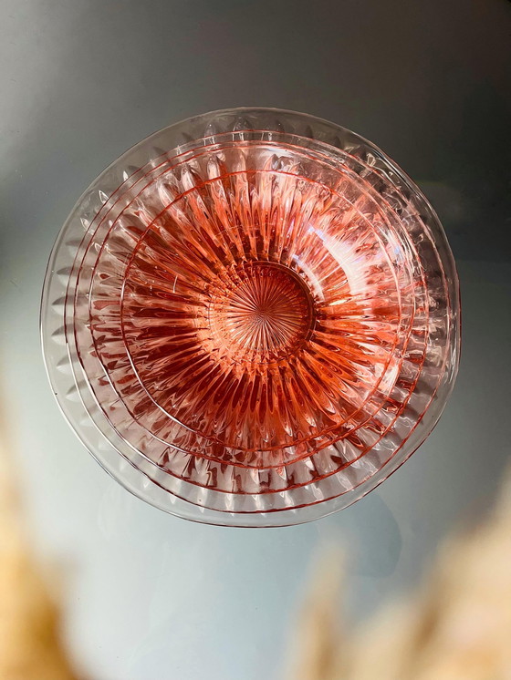 Image 1 of UNIQUE VINTAGE PINK PRESSED GLASS BOWL SET