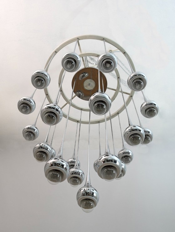 Image 1 of Lampadario italiano in metallo cromato di Angelo Brotto, metà secolo, per Esperia, anni '70