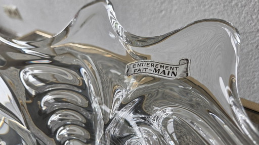 Centro de mesa vintage de cristal francés XL (62 cm) – Art Vannes / Bayel – con etiqueta original