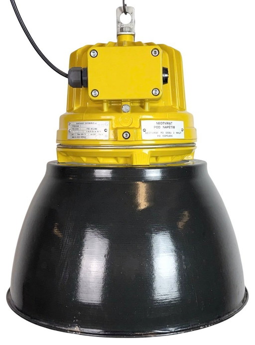 Yellow Industrial Explosion Proof Lamp with Black Enameled Shade, 1990s