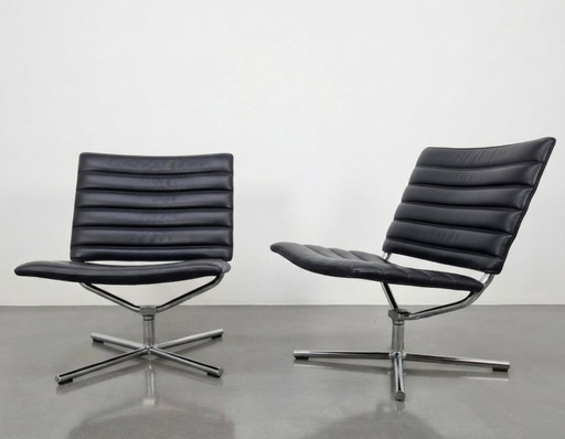 Conjunto de 2 sillones giratorios vintage Hülsta de cuero.