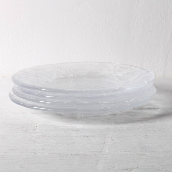 Image 1 of Set of 4 Kosta Boda Tropic Glass Dessert Plates, Scandinavian Fruit Design / 1989