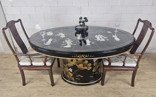 Vintage Oval Chinese Dining Table / Oriental table (soapstone) / Chinoiserie / lacquer furniture / lacquer / bohemian table
