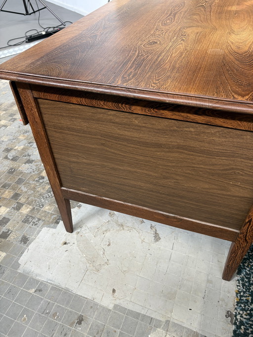 Vintage massief eiken bureau, 6 lades 