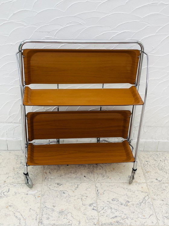 Carrello di servizio pieghevole Bremshey Dinett in cromo vintage e legno – Carrelli bar, Chrome (photo 14 of 16)