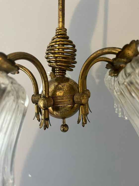 Image 1 of Lámpara de araña de 5 luces en cristal de Murano y latón