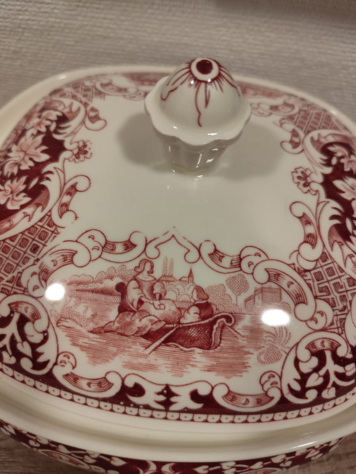 Antike Terrine old england Cambridge royal swan / England – Rot Weiß – Vintage Geschirr