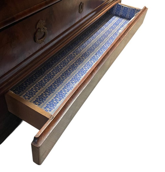 Image 1 of Louis Philippe 19th century secretary commode in walnut and burr walnut with a black marble top veined with white